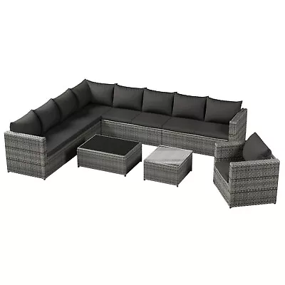 9-seater Outdoor Rattan Patio Garden Furniture Set Corner Sofa Set Lounge Grey • £699.99