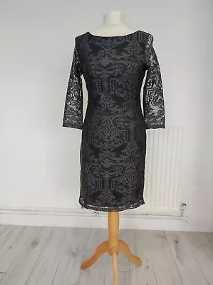 H&M Ladies Pencil Lace Dress  UK S 3/4 Sleeve Knee Length Polyester Lined New • £10.39