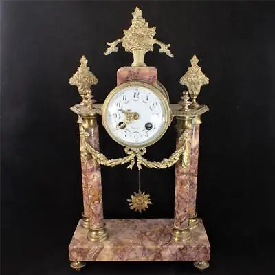 £549.99 • Buy Antique French Ormulo Marble 4 Column Portico Clock 8 Day Brass Movement Bch