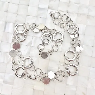 Silver Tone Various Size Linked Circle Necklace The Vintage Strand Lot #0696 • $10.49