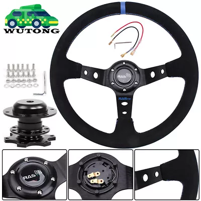 14  345mm Deep Dished Racing Suede Alloy Steering Wheel + Quick Release Adapter • $77.99