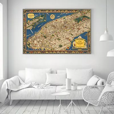 New York Manhattan City World Map Vintage Silk Canvas Poster Art Painting #573 • $63.82