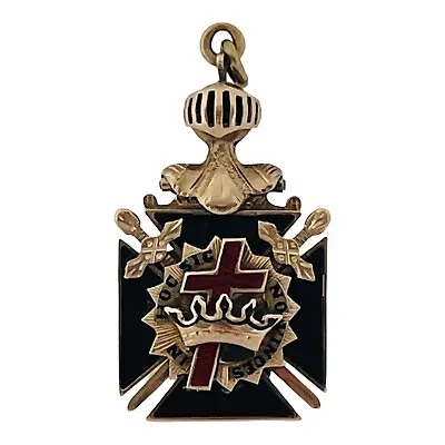 $1299 • Buy Vintage 10K Gold Knights Templar Masonic  In Hoc Signo Vinces  Pendant Charm 