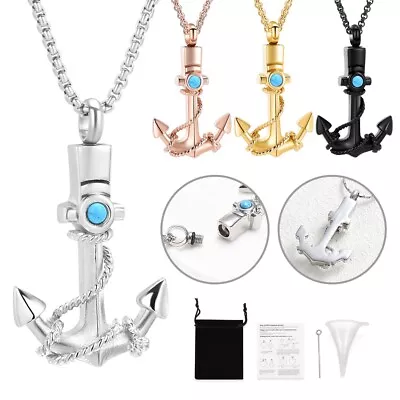 Men Anchor With Blue Stone Cremation Jewelry Ashes Holder Memorial Urn Necklace • $8.99