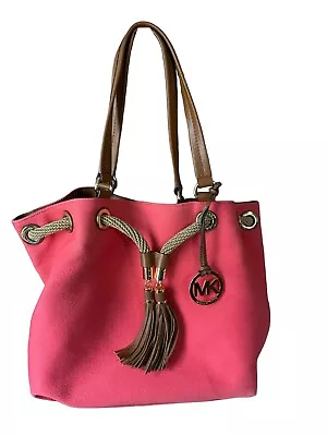 Michael Kors Marina Large Gathered Tote Hobo Bag Canvas Coral Pink Color • $27.20