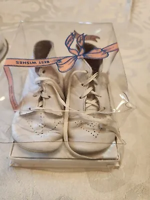 Vintage White Leather Baby Shoes Loafers Pre-walkers  Lace Up Infant Nurse W/box • $9.95