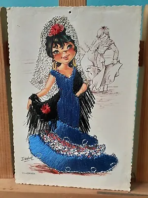 £3.99 • Buy Silk Embroidered Spanish Dancer Isabel Postcard Alcala Madrid Posted In Envelope