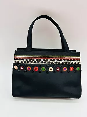 Marlo Mini Bag Black Multicolor Embroidered Beaded Purse 8.5” X 5.5” • $12.99