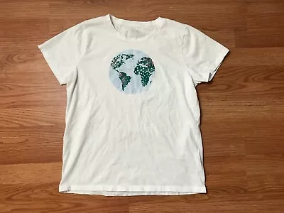 J Crew Collector Tee Shirt Womens L White Earth Globe Glitter World 100% Cotton • $16.95