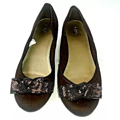 Cato Chocolate Brown Suede Flats With Sequin Bows On Toes Size 9 • $16.88