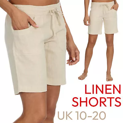 Ladies Linen Longline Shorts Summer Hotpants Casual Lightweight Bottoms UK 10-20 • £8.99