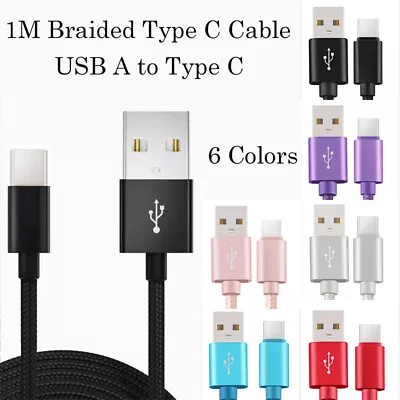 1M Strong Braided Type C Charger Cable Cord For Samsung Xiaomi Huawei Oppo Moto • $2.99