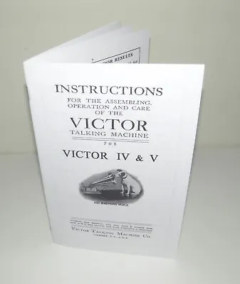  Victor IV & V Phonograph Horn Gramophone Instruction Manual Reproduction  • $18