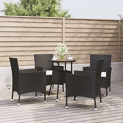 5 Itzcominghome Rattan Chairs With Bistro Table BLACK COLOUR WITH CREAM CUSHION • £336.65