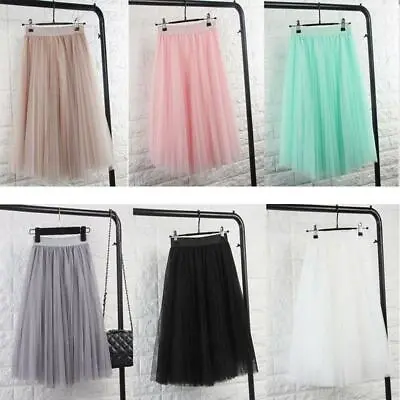 £9.97 • Buy Women High Waist Ruffle Mesh Tutu Skirt Sheer Net Tulle Pleated Long Party Dress