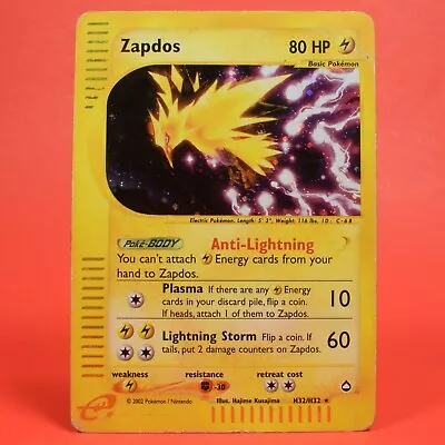 Pokemon TCG English Card Aquapolis E-Series Set Zapdos H32/H32 Holo Rare • $74