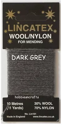 DARK GREY Thread For Darning & Mending Lincatex - 30% Wool 70% Nylon 10 Metres • £1.45