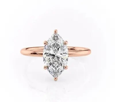 Marquise Cut Moissanite Engagement Ring Solitaire Ring 18K Rose Gold Plated • $74.69