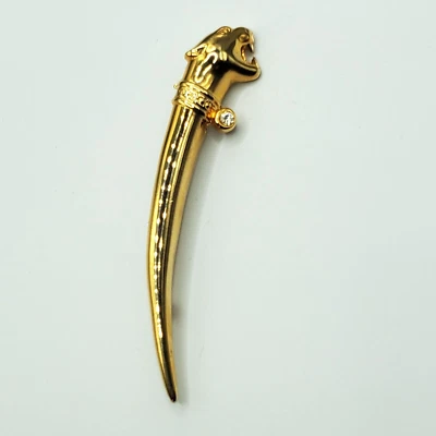$2 • Buy Vintage Mid-Century Smooth Golden Tone Jaguar Jungle Cat Scepter Rhinestone Pin