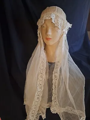 Antique French Net Lace  Wedding Bridal Veil Headpiece Snood • $95