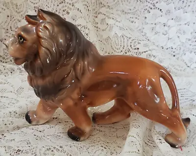 Vintage Ceramic Lion Figurine 1970s Hand Painted 8  Long From Japan - Table Art • $14