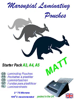 Laminating Pouches Starter Pack Of MATT A3 A4 A5 With Marsupial  Paper Carrier • £4.99