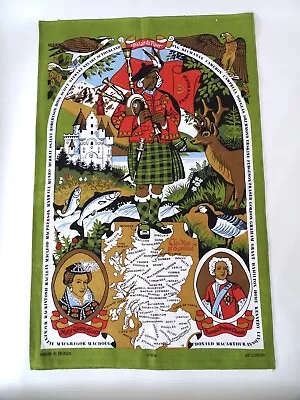 Vintage New Unused  TEA TOWEL - Clan Map Of Scotland Lairds Piper • £12