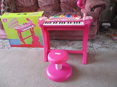 Child's Chad Valley Electronic Keyboard With Stool And Microphone On Stand • £10