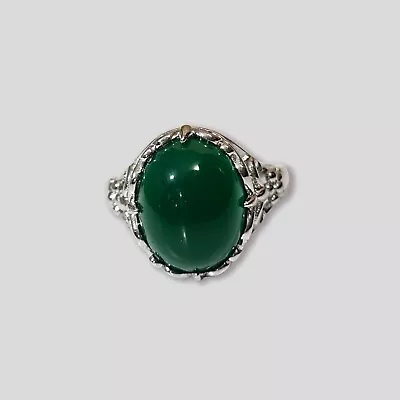 Vintage Estate Green Agate Ring Adjustable Size Silver Tone • $45