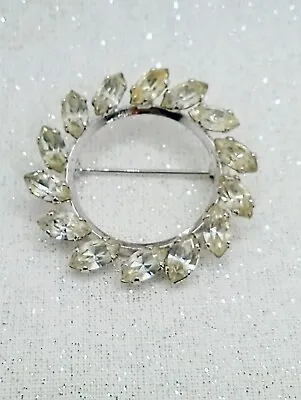 Vintage Van Dell Sterling Marquise Crystal Wreath Brooch Signed Christmas Retro • $16.17