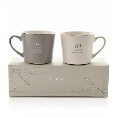 Widdop Amore 10th Wedding Anniversary Set Of 2 Gift Boxed Mugs - Novelty Gift • £15.49