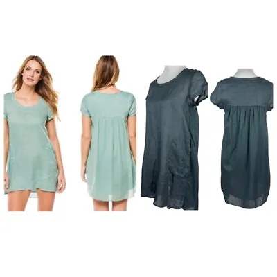 CP Shades Linen Tunic Dress W Back Cotton Overlay Black Cottage Core Lagenlook M • $65