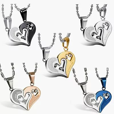 Stainless Steel  I Love You Matching Hearts Lovers Couples Pendant Necklace Gift • $9.99