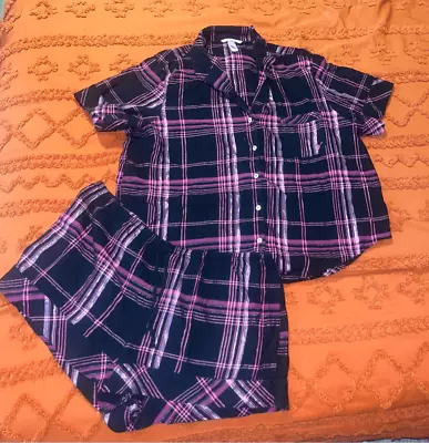 Victoria's Secret 2 Piece Sleep Set. Black/Purple Stripe. Size XL. • $20