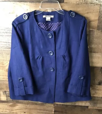 Nygard Womens Sz 10 Blue Linen Ray Blazer Jacket M Nautical Military Peter • $10.52