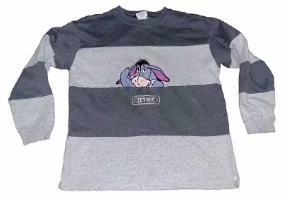 Vintage 90's Disney EEYORE Pooh Striped Grey Crewneck Sweatshirt Large • $14