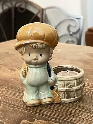 Vintage UCTCI Japan Pottery Figurine Boy With Rifle Planter Pot Barrell • $12