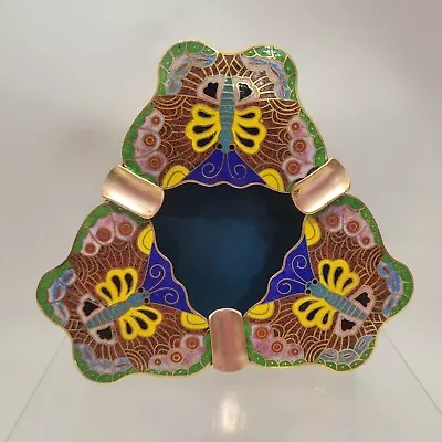 Vintage 1950s Chinese Cloisonne Butterfly Enamel On Brass  Ashtray • $29.99