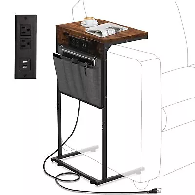C Shaped End Table With Charging Station Small Couch Side Table With Storage... • $49.77