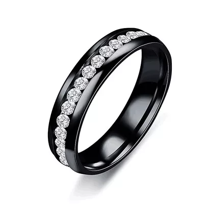 *NEW* Thin Single Row Of Micro Pave Clear Stone Stainless Steel Wedding Ring^ • $5.03