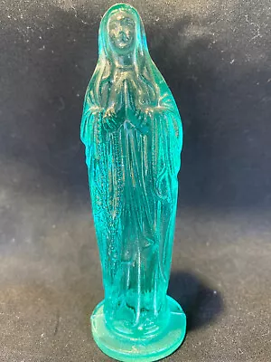Green Blue Vaseline Uranium Glass Madonna Doll Woman Catholic Praying Mary Glows • $20.50
