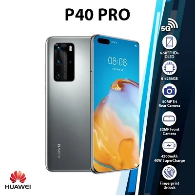 (New)Huawei P40 Pro 5G 8GB+256GB Dual SIM Unlocked Android Mobile Phone - SILVER • $1172.29