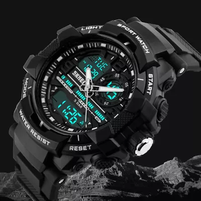 Fashion Mens Digital Military Watches Waterproof Sport Watch Analogue Quartz LED • £12.97