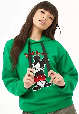 Forever 21 Disney Grumpy Mickey Green  Pullover Just Be You Hoodie Women’s Sz M • $13.85