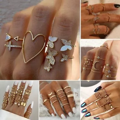 Womens Boho Stack Plain Above Knuckle Ring Midi Finger Rings Set Jewellery Gifts • £3.59