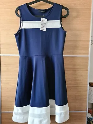Quiz Mesh Insert Blue And White Skater Dress Size 12 • £22