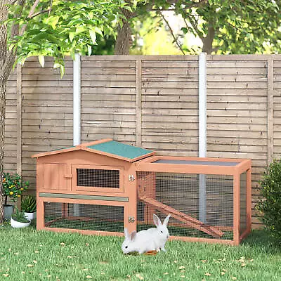 Pawhut Wooden Rabbit Hutch Bunny House Small Animal Habitat W/ Backyard Run Ramp • $117.98