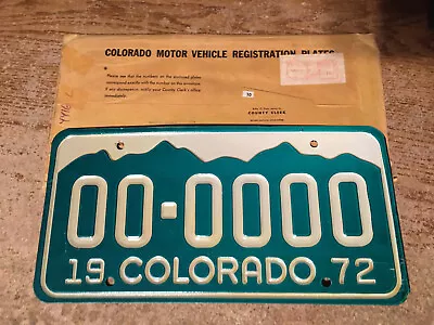 1972 Green White Colorado Sample License Plate W/ Envelope / Wrongway052 • $34.99