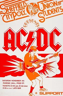 $5 • Buy 1978 AC/DC Sheffield England Tour 13 X 19 Reproduction Concert Poster