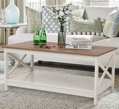Coffee Table With Storage Shelf Living Room Modern Farm Accent Sofa End Table • $109.99